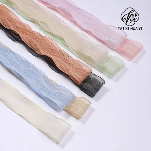 Colorful Textile Belt Edge Wrinkled Wave Herringbone Pattern DIY Bow Hair Accessory Flowers for Christmas Wedding
