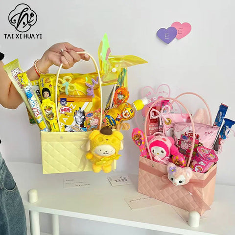 Macaron-Colored Rectangular Tote Single-Sided PE Coating Waterproof Diamond Embossed Flower Craft Paper Packaging Box