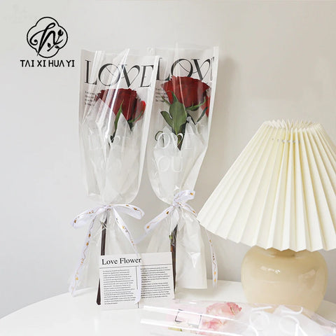 Mothers Day Gift Idea Clear Kraft Paper Flower Sleeves for Single Rose Soft PP Stretch Film Wrap