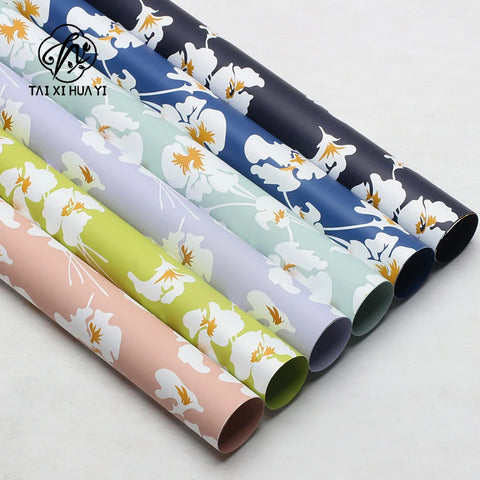 Iris Flower Pattern Printed Matte PVC Coating 57*57cm Waterproof Floral Packaging Paper for Florist Wrapper