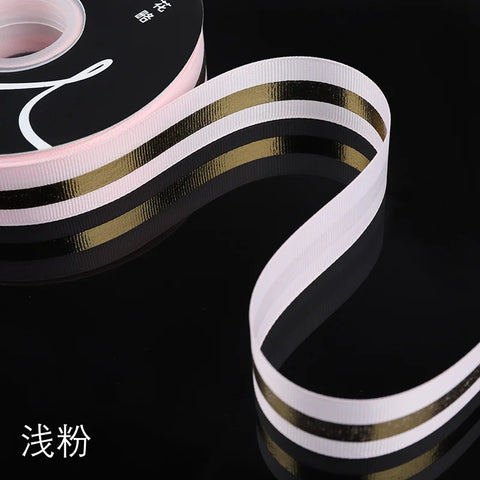 Floral Arrangement Fresh Bouquets Christmas Packaging Materials Gold Borders Hot Stamping Ribbed Ribbons