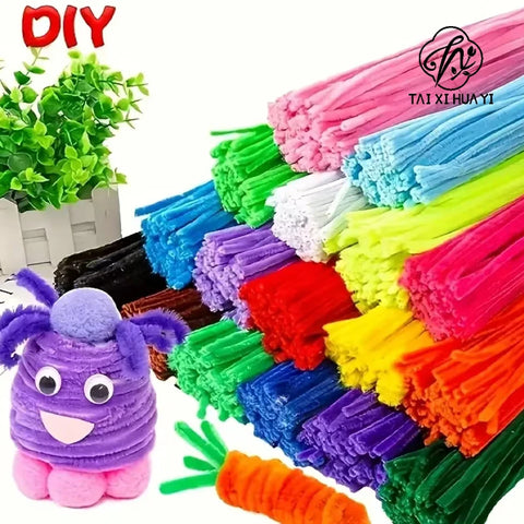 Creative 100-Piece Waterproof Elastic PVC Pipe Chenille Stem Handmade DIY Art Craft Project Pipe Cleaner Fuzzy Sticks Wire Craft