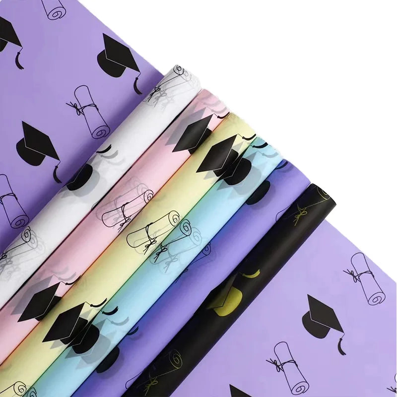 Premium Quality Floral Bouquet Wrapping Paper Graduation Hat Printed Specialty PE Coated Gravure Printing Compatible Main image