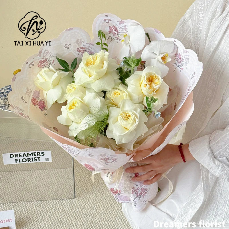 Romantic Floral Art Bouquet Wrapping Paper 38*50cm Recyclable PE Coating for Valentine's Day Eco-Friendly Flower Shop Supplies