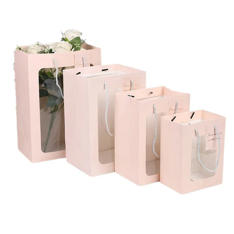 Transparent Window Display Tote Bag for Bouquet Toys Gifts Portable Waterproof Reusable for Teacher's Day Valentine's Day