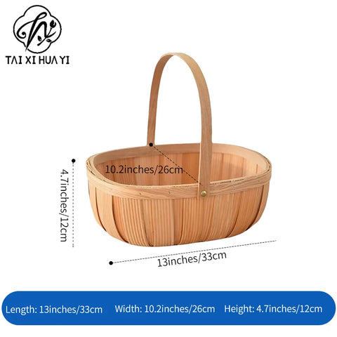 Small Wood Picnic Basket Handle for Fruit Vegetable Flower Gathering Woven Garden Gift Baskets for Picnics Special Occasions
