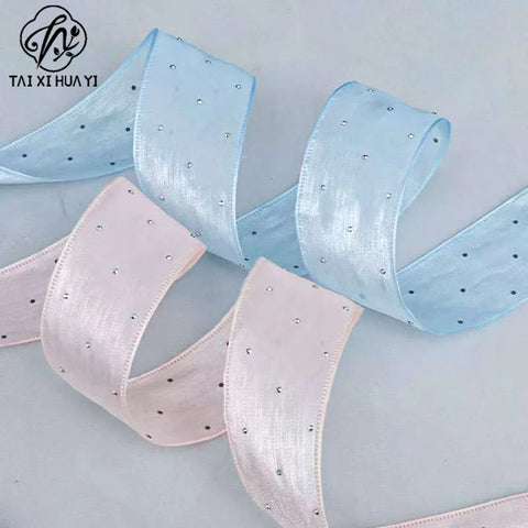 Fashionable 4cm Eco-Friendly Satin Beaded Lace Ribbon Colorful Wedding & Christmas Trim French Lace Women's Bow Knot