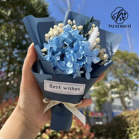 Handmade Preserved Flower Fan for Wedding DIY Wreath Mini Dried Flower Bouquet Artificial Hydrangea Dry Flowers Wall Backdrop