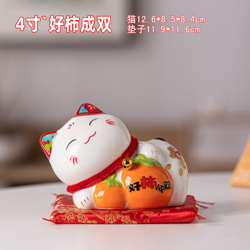 Lucky Cat Ceramic Home Ornament Creative Japanese-style Fortune Cat Small Pocket Store Opening Event Gift Wholesale