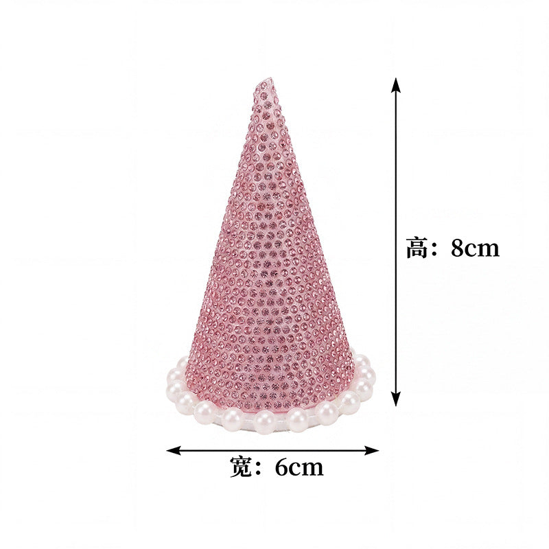 Internet-famous castle small pointed hat with money flower flower sparkling rhinestone pearl edges pointed top hat handmade fresh flower gift box floral accessory materials
