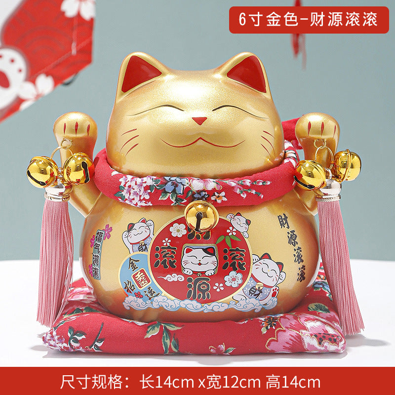 Lucky Cat Ceramic Home Ornament Creative Japanese-style Fortune Cat Small Pocket Store Opening Event Gift Wholesale