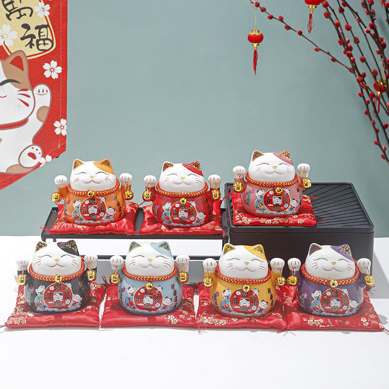 Lucky Cat Ceramic Home Ornament Creative Japanese-style Fortune Cat Small Pocket Store Opening Event Gift Wholesale