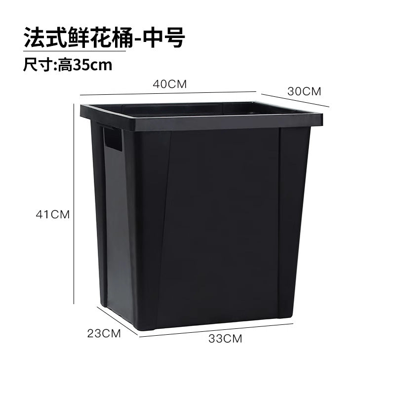 French bucket, plastic drop-resistant flower bucket, large waking flower bucket, liftable black bucket, flower shop ornament wholesale.