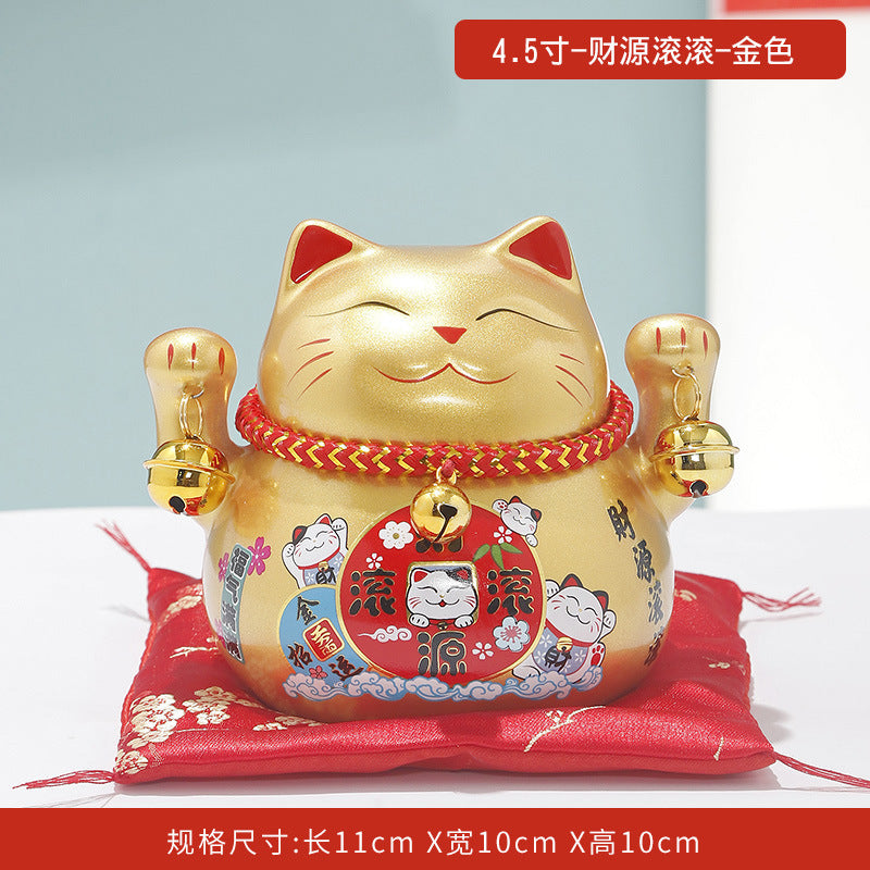 Lucky Cat Ceramic Home Ornament Creative Japanese-style Fortune Cat Small Pocket Store Opening Event Gift Wholesale