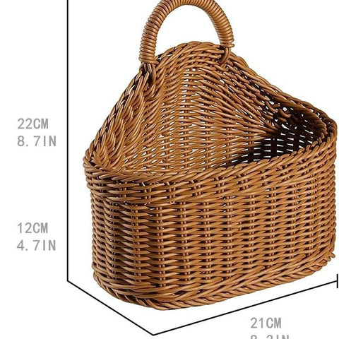 Japanese style rattan kitchen ginger and garlic storage basket kitchen utensils hanging basket indoor small items storage wall hanging basket portable small flower basket