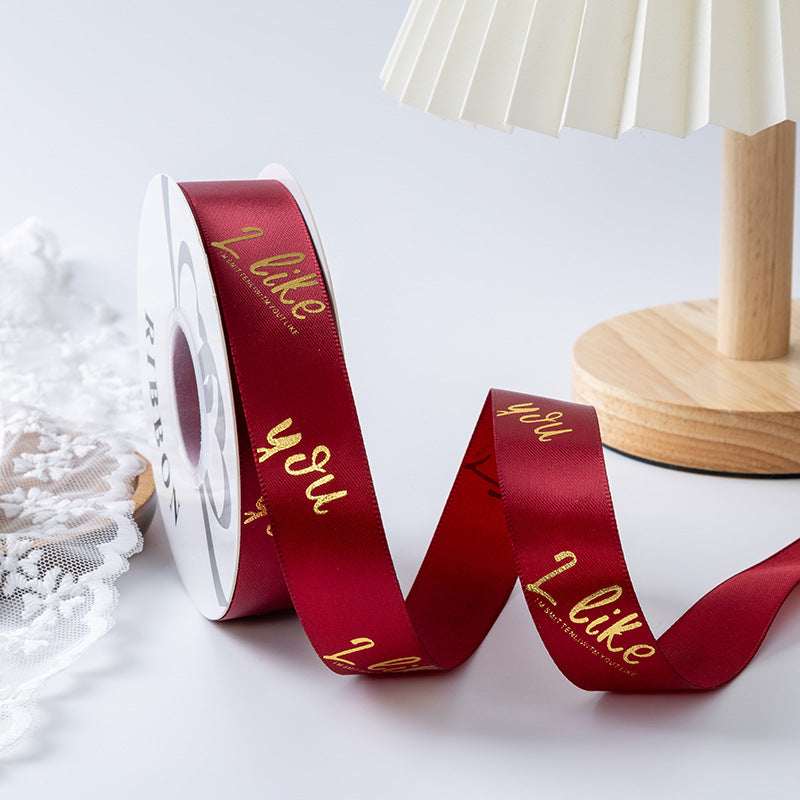Valentine's Day bronzing polyester ribbon bow webbing florist material wholesale flower gift cake packaging ribbon
