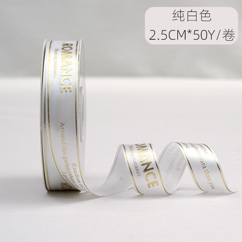 2.5cm English gold-foil ribbon, romantic love words, floral butterfly bouquet, ribbon, gift cake box, ribbon