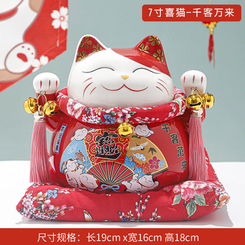 Lucky Cat Ceramic Home Ornament Creative Japanese-style Fortune Cat Small Pocket Store Opening Event Gift Wholesale