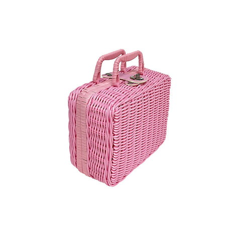 Rattan outdoor leisure picnic basket household PP imitation rattan retro suitcase storage props basket storage basket