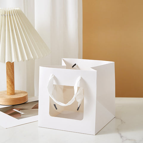 Recyclable Eco-friendly Art Gift Bags Clear PVC Window Paper Box for Flowers Dolls Toys Christmas Thank You Presents