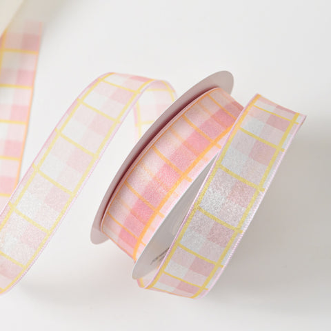 Small fresh two-color plaid yarn strap tied bouquet packaging yarn strap flower shop DIY ribbon ribbon floral materials wholesale 1