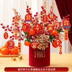 Year of the Horse Lucky Bucket Ornament 2026 Happy New Year Hug Bucket Lucky Fruit Red Fruit Living Room Decoration Spring Festival Atmosphere Decoration