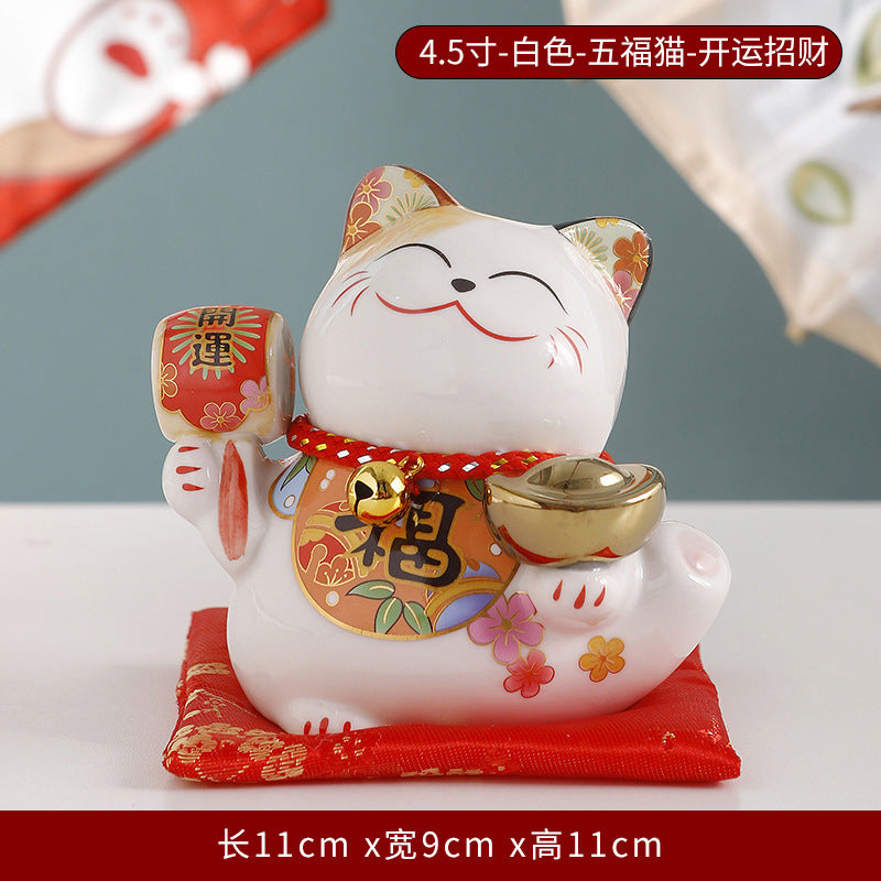 Lucky Cat Ceramic Home Ornament Creative Japanese-style Fortune Cat Small Pocket Store Opening Event Gift Wholesale