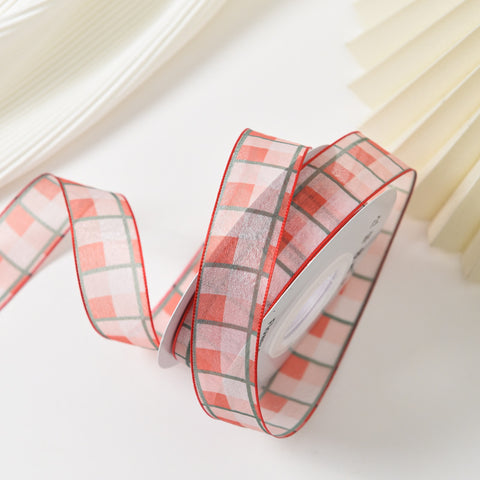 Small fresh two-color plaid yarn strap tied bouquet packaging yarn strap flower shop DIY ribbon ribbon floral materials wholesale 1