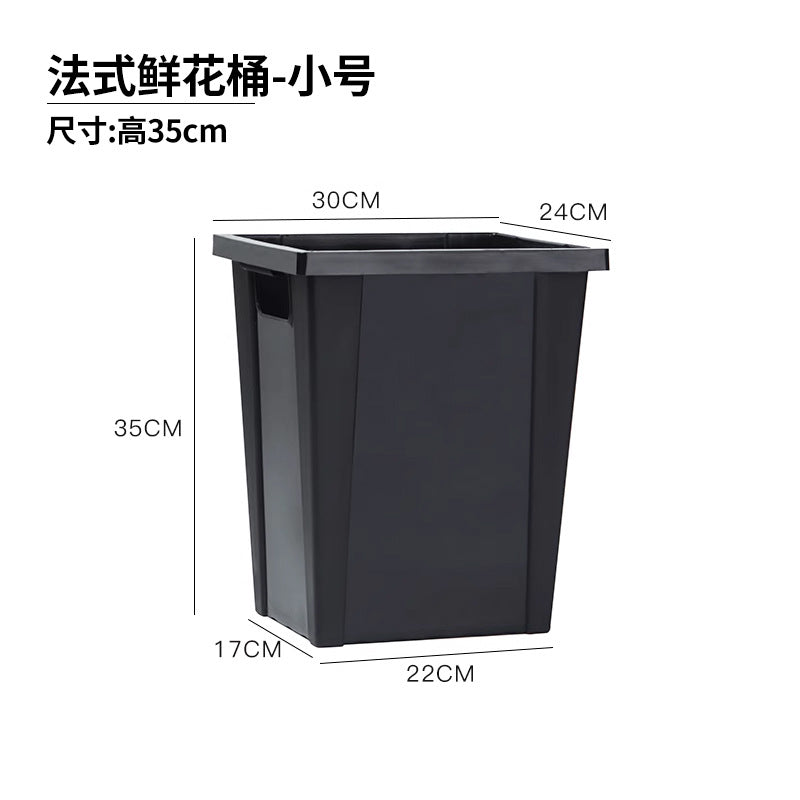 French bucket, plastic drop-resistant flower bucket, large waking flower bucket, liftable black bucket, flower shop ornament wholesale.