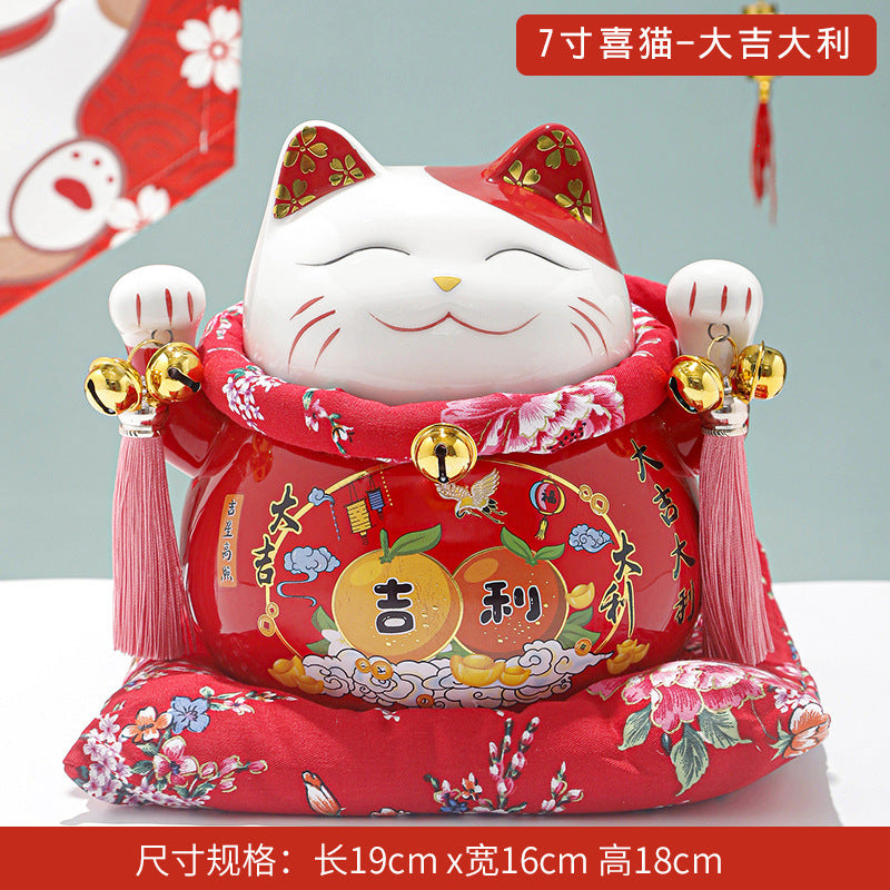Lucky Cat Ceramic Home Ornament Creative Japanese-style Fortune Cat Small Pocket Store Opening Event Gift Wholesale