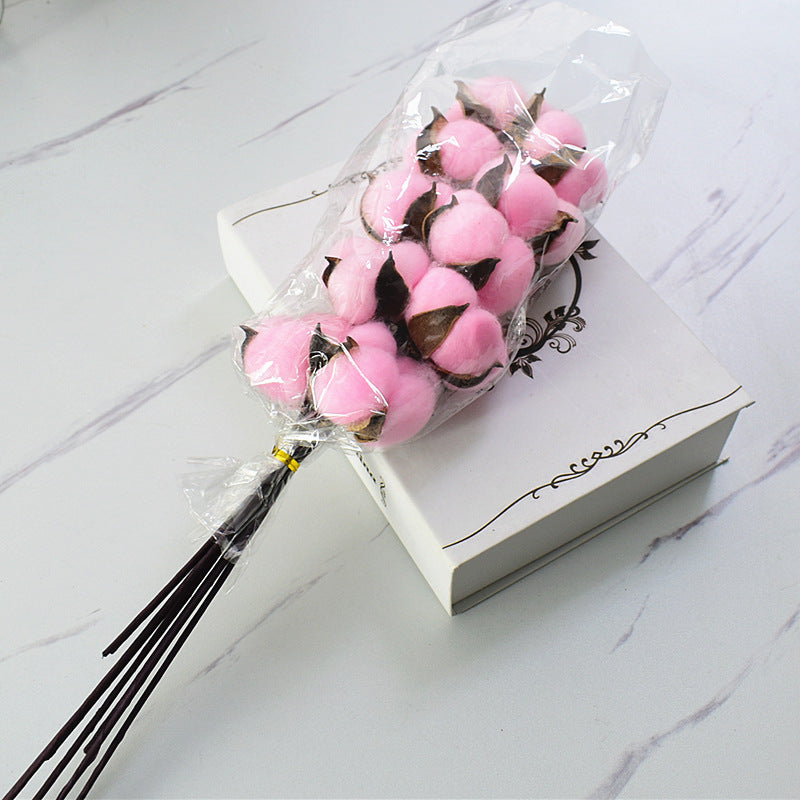 Simulation cotton head natural dried flower handmade retro country style flower arrangement wreath bouquet shooting props