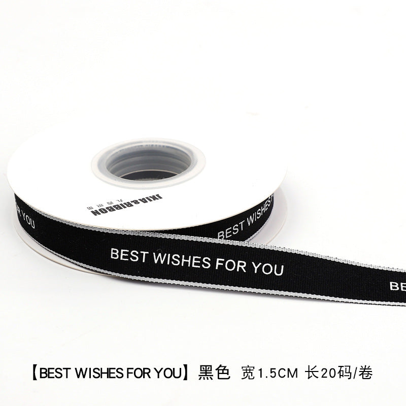New Bouquet Ribbon Printed English Ribbon Threaded Cotton Strap Flower Packaging Gift Bundle Bow Bouquet Strap