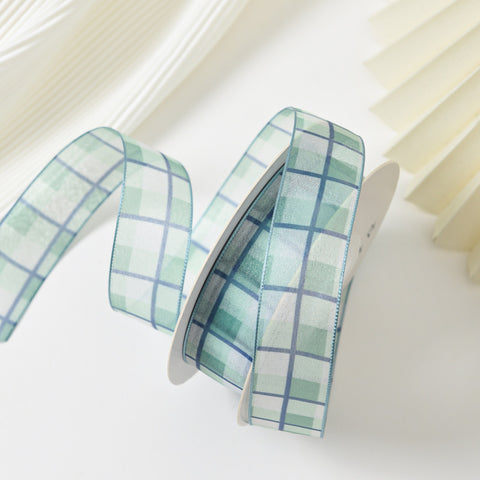 Small fresh two-color plaid yarn strap tied bouquet packaging yarn strap flower shop DIY ribbon ribbon floral materials wholesale 1