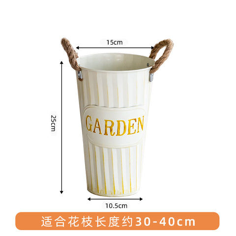 Retro old wrought iron waking flower bucket deep water flower arrangement bucket flower shop home living room decoration floor-to-ceiling iron flower bucket