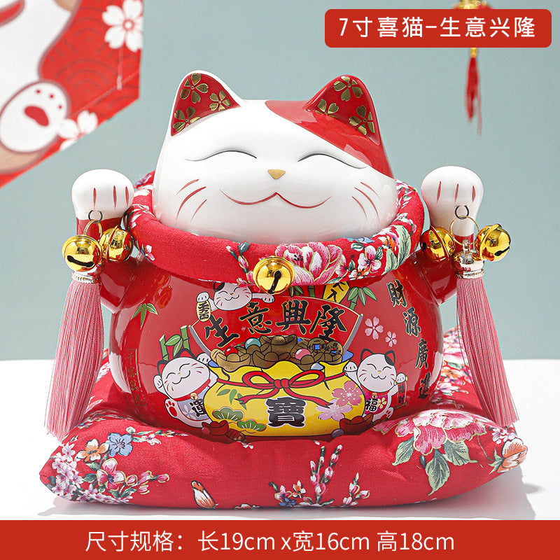 Lucky Cat Ceramic Home Ornament Creative Japanese-style Fortune Cat Small Pocket Store Opening Event Gift Wholesale