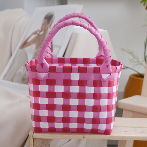Directly from the manufacturer Color hand-woven vegetable basket bag Large capacity stylish simple plaid gift handbag