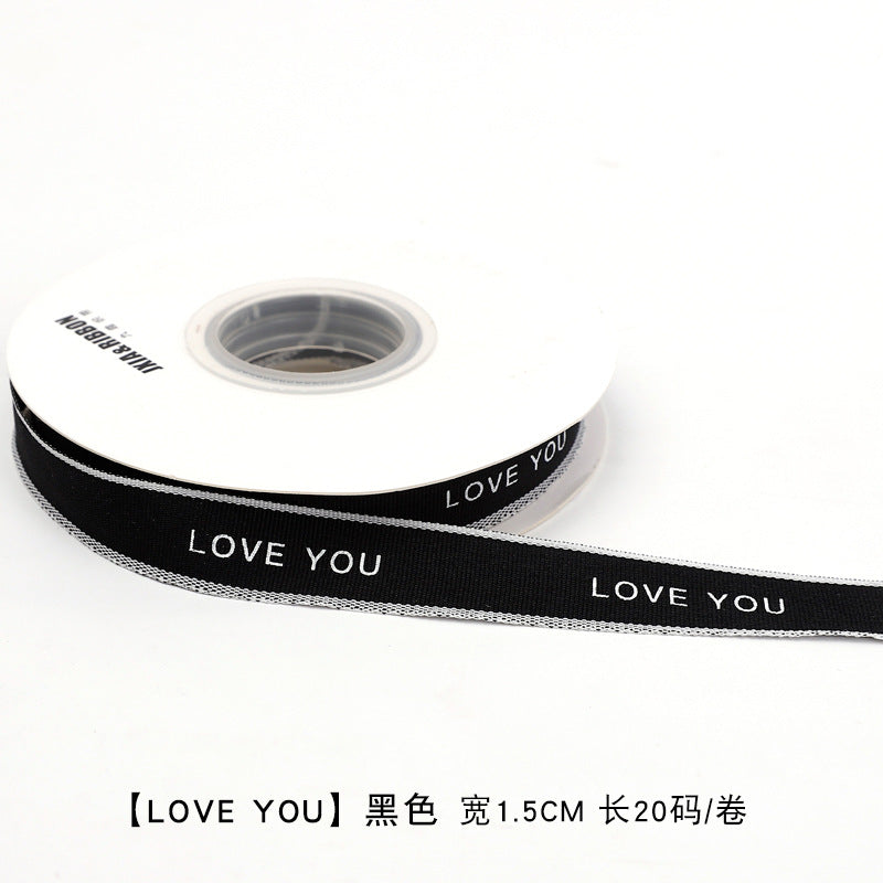 New Bouquet Ribbon Printed English Ribbon Threaded Cotton Strap Flower Packaging Gift Bundle Bow Bouquet Strap