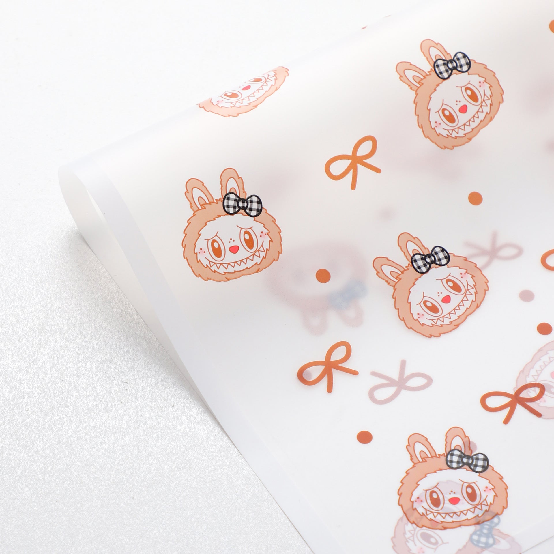 Labubu Magic Edge Heart Bow Korean Fresh Flower Bouquet Wrapping Paper Cartoon Doll Floral Materials Packaging