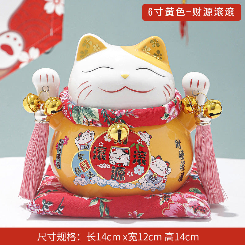 Lucky Cat Ceramic Home Ornament Creative Japanese-style Fortune Cat Small Pocket Store Opening Event Gift Wholesale