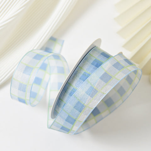 Small fresh two-color plaid yarn strap tied bouquet packaging yarn strap flower shop DIY ribbon ribbon floral materials wholesale 1