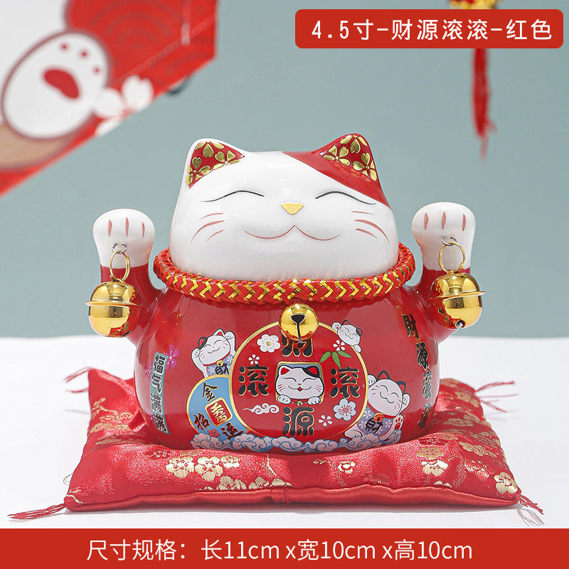 Lucky Cat Ceramic Home Ornament Creative Japanese-style Fortune Cat Small Pocket Store Opening Event Gift Wholesale