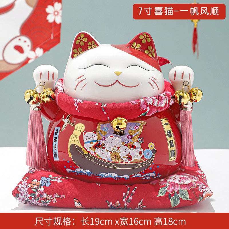Lucky Cat Ceramic Home Ornament Creative Japanese-style Fortune Cat Small Pocket Store Opening Event Gift Wholesale