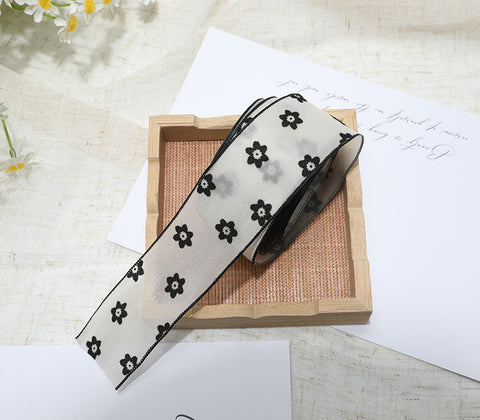 Flocking small flower bow polka dot yarn with hair accessories DIY handmade streamer polka dot black and white snow yarn with decorative streamer