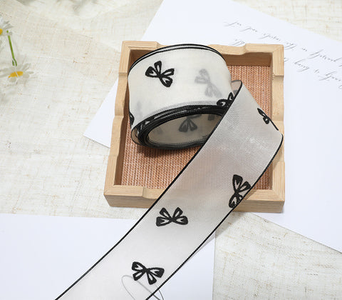 Flocking small flower bow polka dot yarn with hair accessories DIY handmade streamer polka dot black and white snow yarn with decorative streamer
