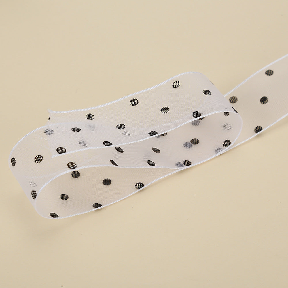 Spot 2.5cm star yarn with flower packaging ribbon polka dot snow yarn webbing bouquet bow ribbon