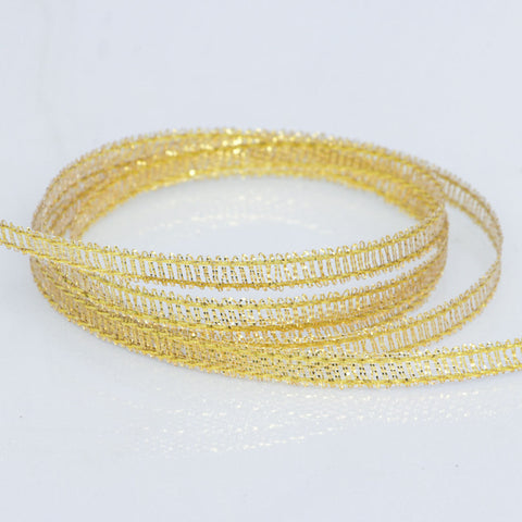 Horizontal striped gold-edged gold, silver, and scallion colored webbing, handmade DIY polyester fresh flower gift packaging ribbon, in stock, wholesale ribbon
