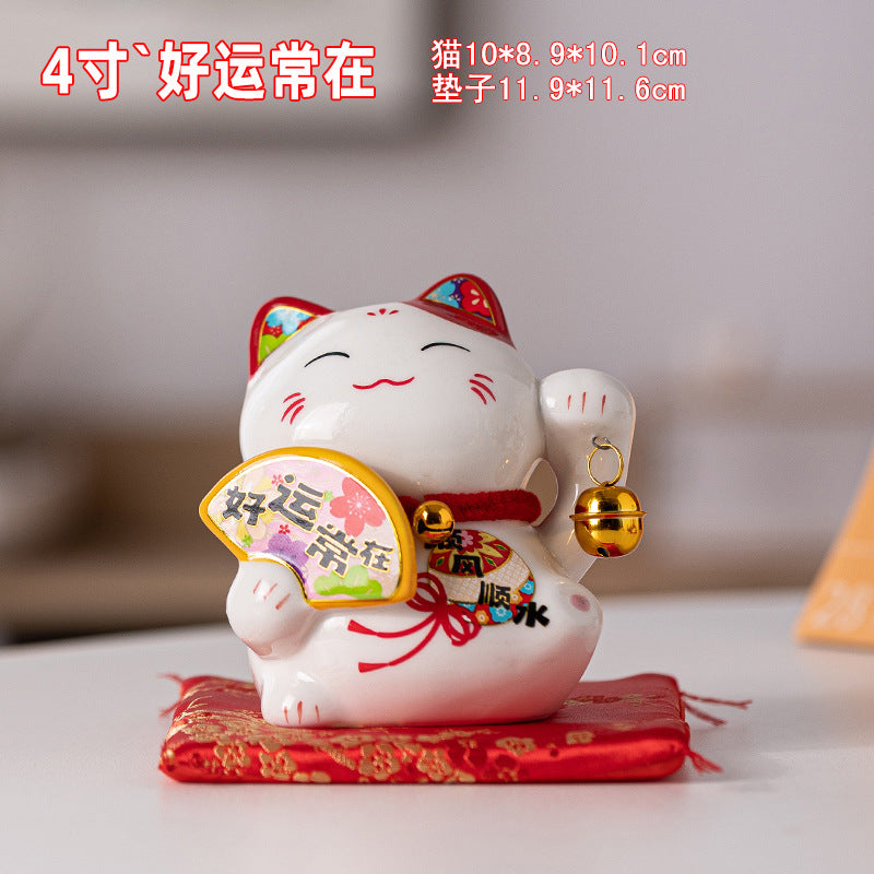 Lucky Cat Ceramic Home Ornament Creative Japanese-style Fortune Cat Small Pocket Store Opening Event Gift Wholesale