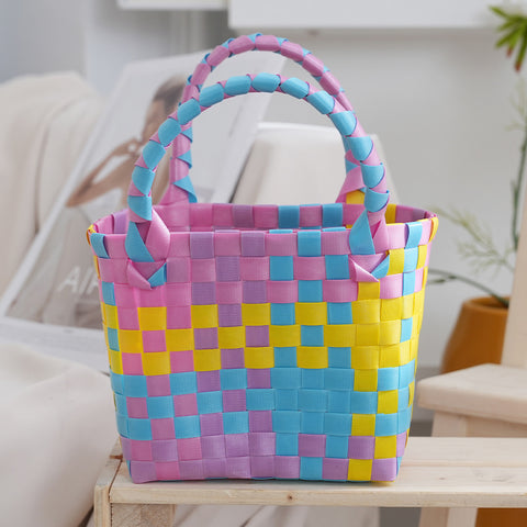 Directly from the manufacturer Color hand-woven vegetable basket bag Large capacity stylish simple plaid gift handbag