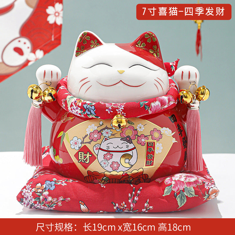 Lucky Cat Ceramic Home Ornament Creative Japanese-style Fortune Cat Small Pocket Store Opening Event Gift Wholesale