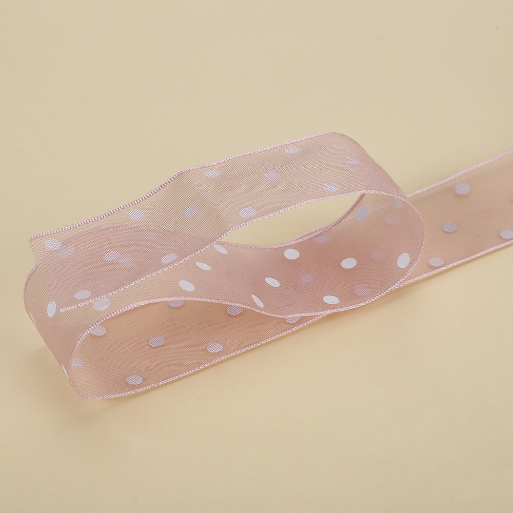 Spot 2.5cm star yarn with flower packaging ribbon polka dot snow yarn webbing bouquet bow ribbon